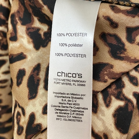 Chicos Blouse Top Womens XL/16 Animal Print Tassel Tie Front Long Sleeve - Picture 4 of 5